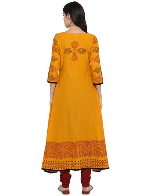 mustard printed flared kurta - 17564495 - Standard Image - 3