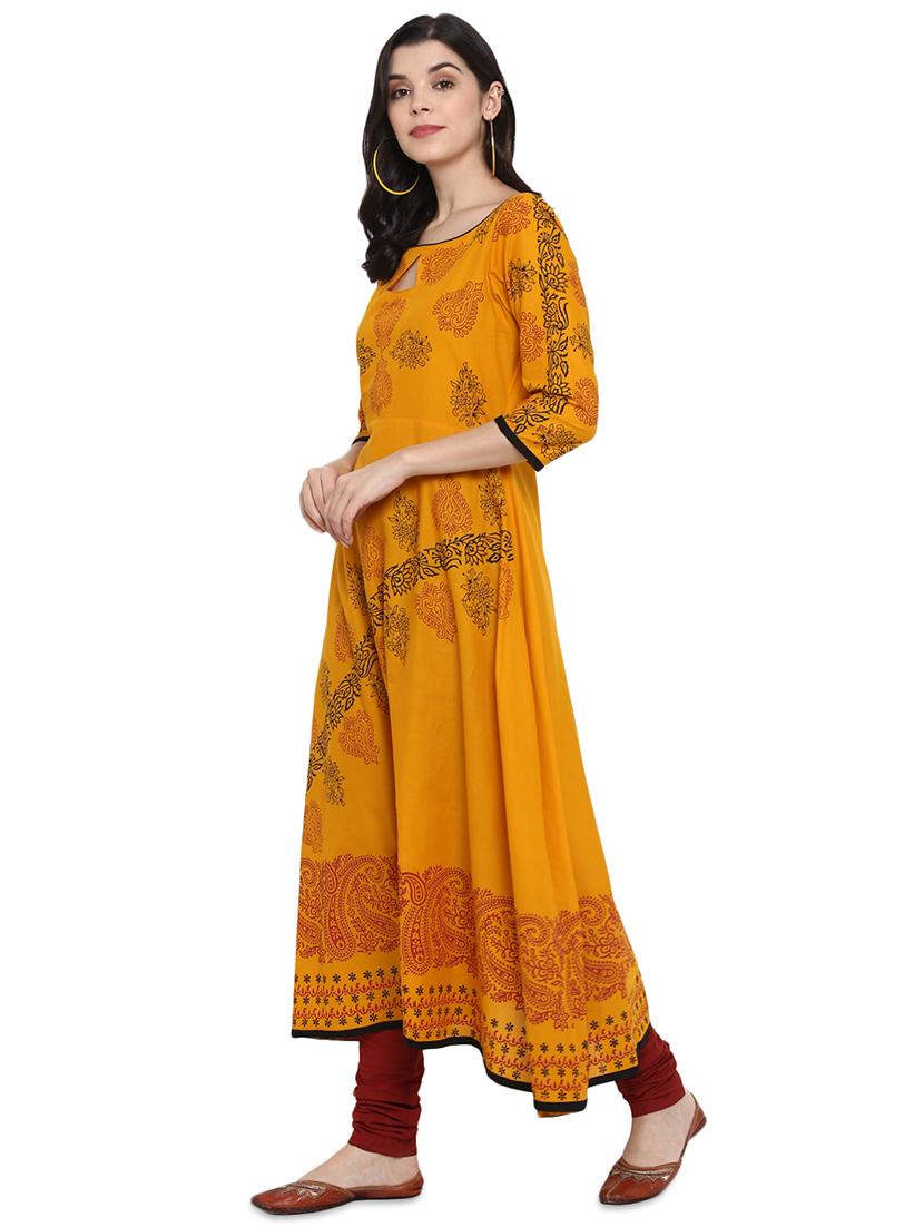 mustard printed flared kurta - 17564495 - Zoom Image - 2