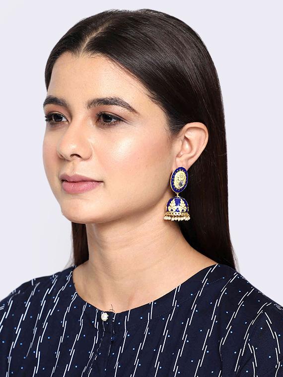 blue copper jhumka earring - 17565072 - Zoom Image - 4
