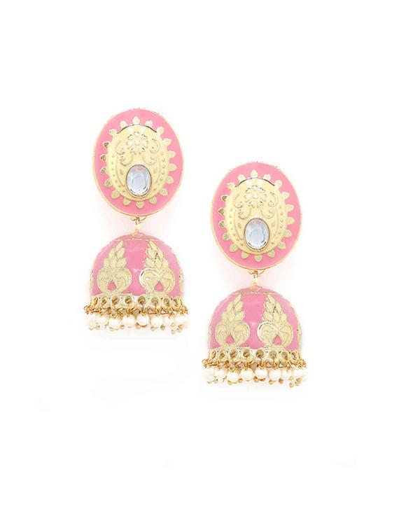 pink copper jhumka earring - 17565074 - Zoom Image - 2