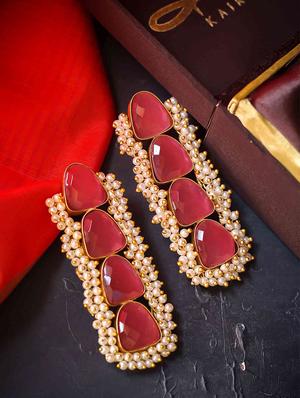 pink brass chandballi earring - 17565078 - Standard Image - 2
