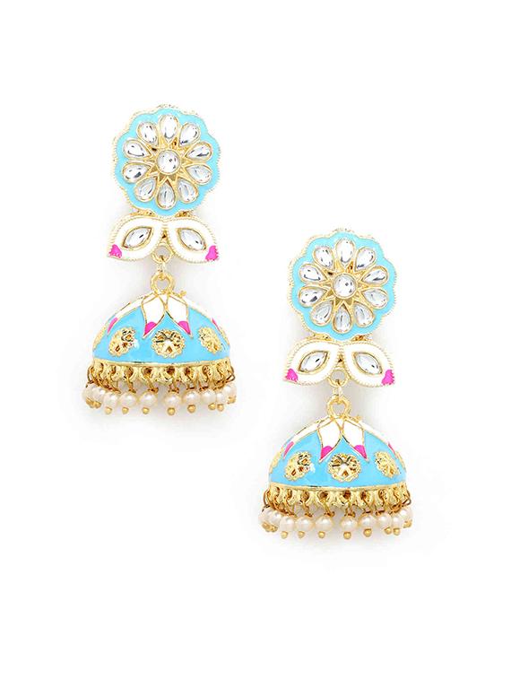 blue copper jhumka earring - 17565085 - Zoom Image - 2