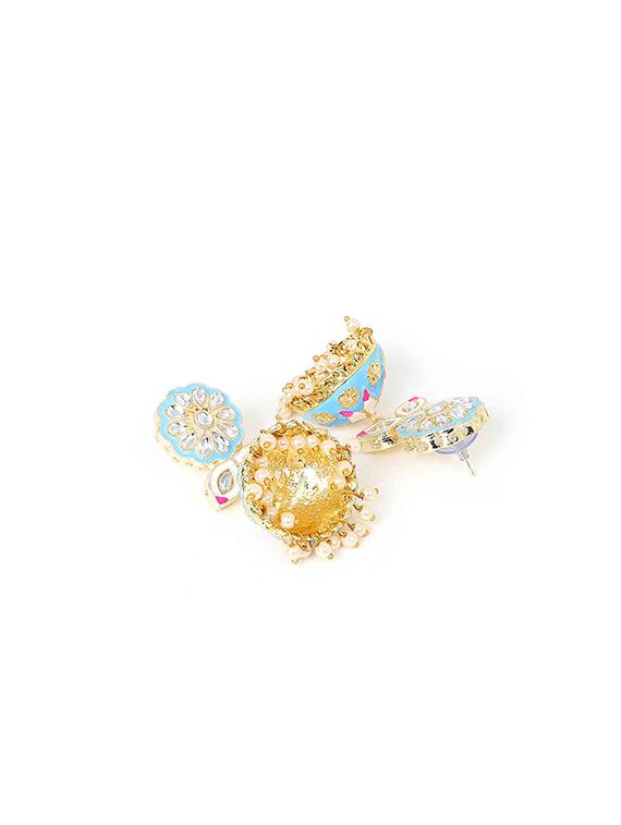 blue copper jhumka earring - 17565085 - Zoom Image - 3