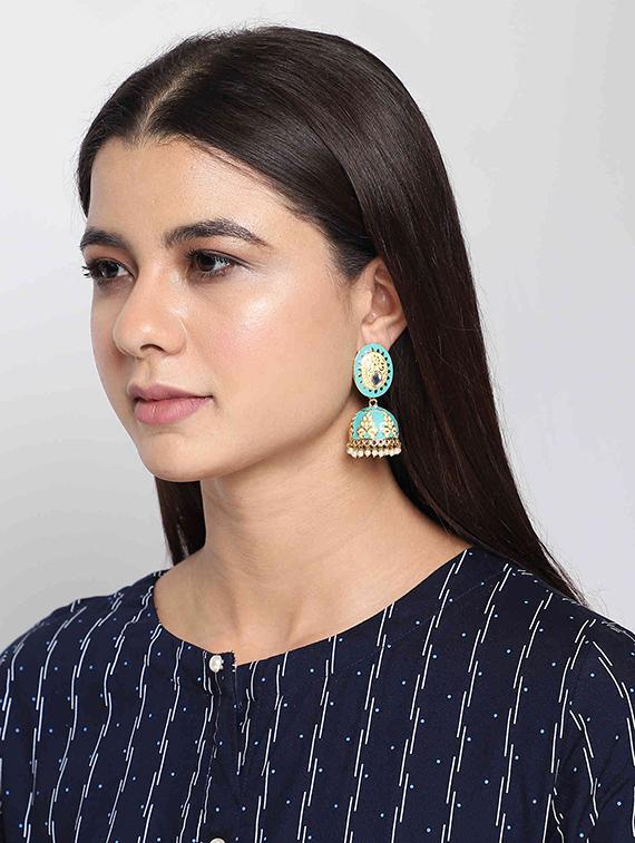 blue copper jhumka earring - 17565103 - Zoom Image - 5