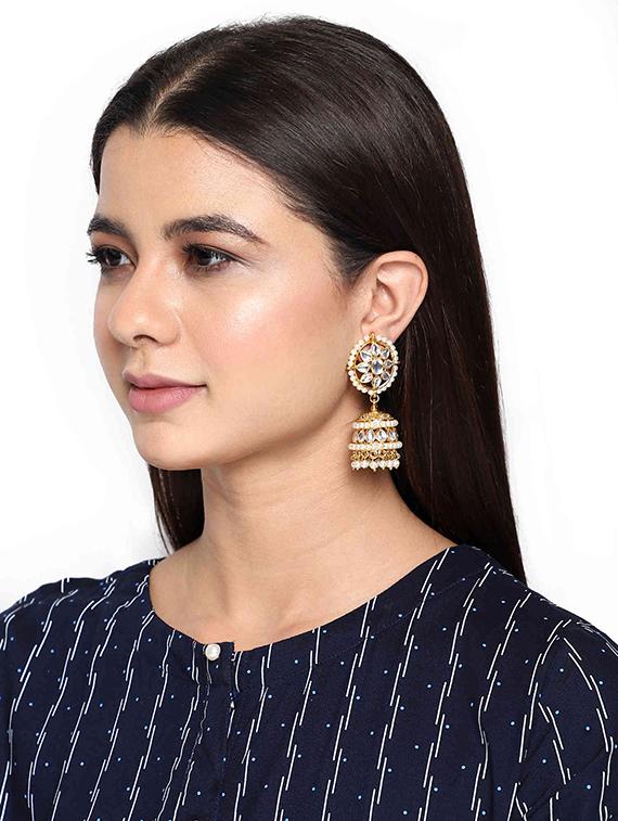 gold copper jhumka earring - 17565132 - Zoom Image - 4