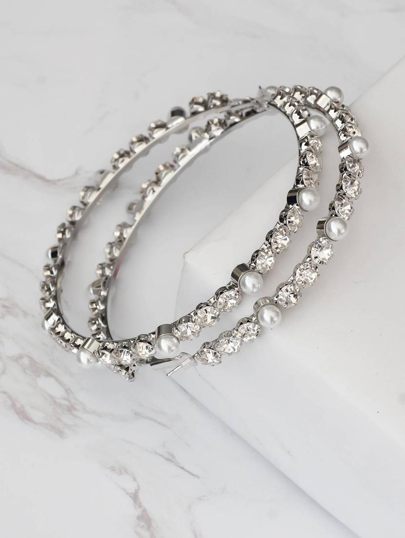 silver metal hoop earring - 17565229 - Zoom Image - 3