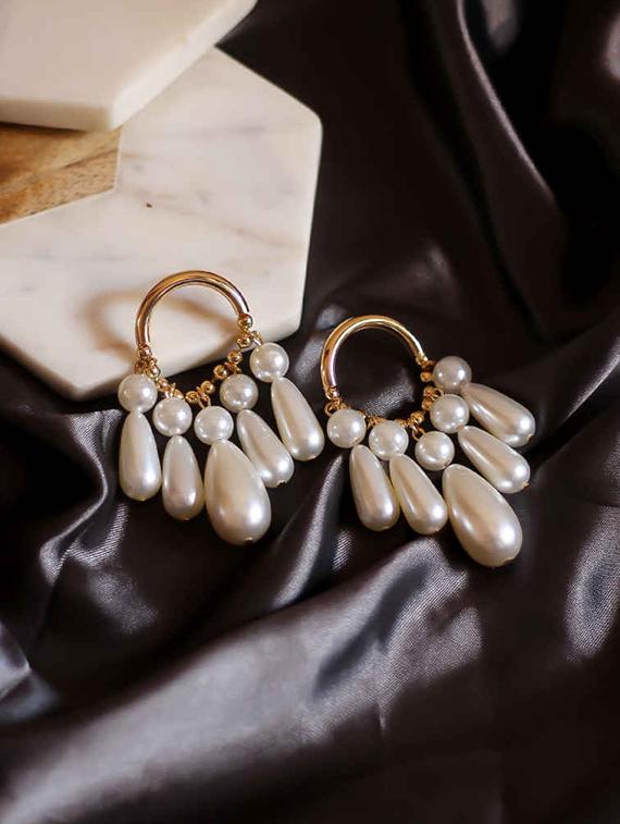 gold metal drop earrings - 17565303 - Zoom Image - 1
