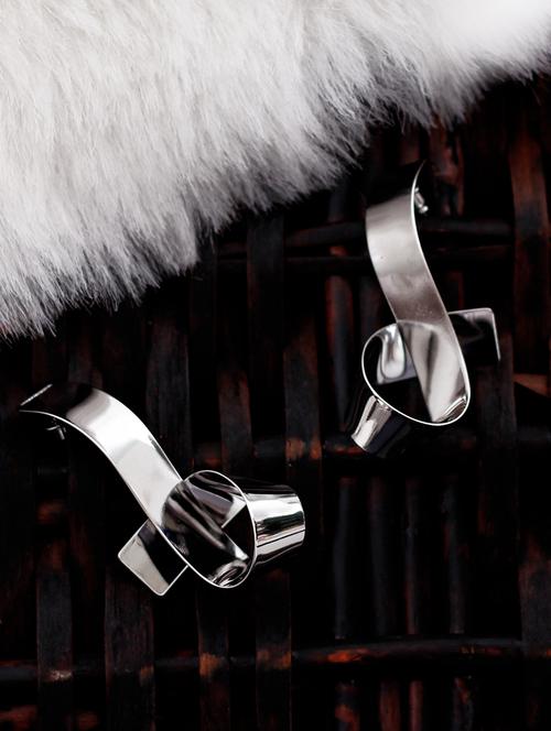 silver metal drop earrings - 17565309 - Standard Image - 1