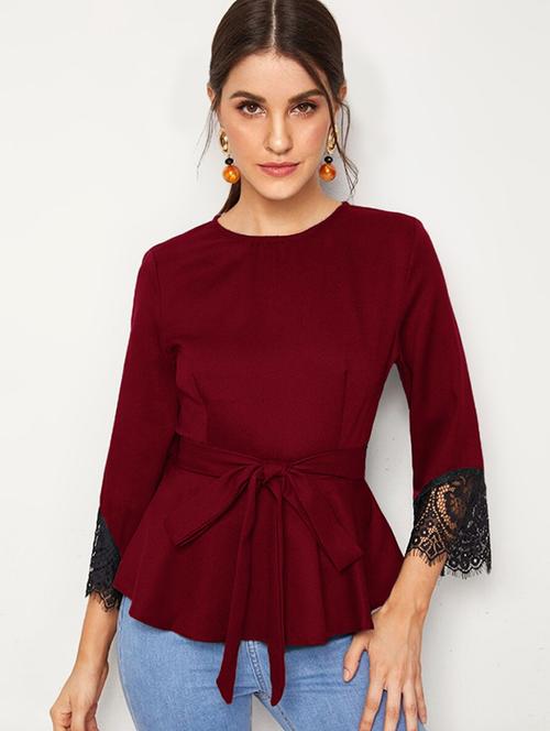 lace detail peplum top - 17565393 - Standard Image - 1