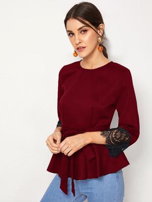 lace detail peplum top - 17565393 - Standard Image - 2
