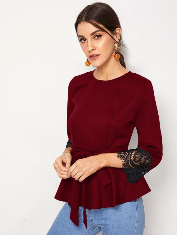 lace detail peplum top - 17565393 - Zoom Image - 2
