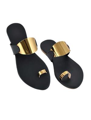gold synthetic slip on sandals - 17565476 - Standard Image - 4