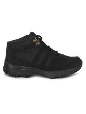 black fabric & synthetic lace up boots - 17565485 - Standard Image - 3