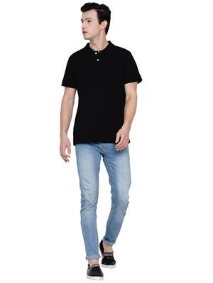 black solid polo t-shirt - 17565797 - Standard Image - 4