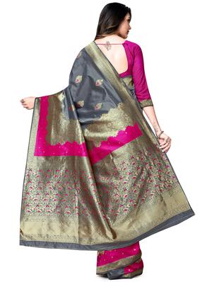 jacquard banarasi saree with blouse - 17566048 - Standard Image - 2