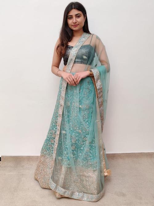 blue net embroidered lehenga - 17566480 - Very Small Image - 1