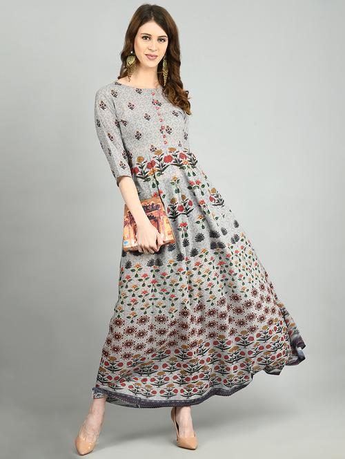 grey floral maxi ethnic dress - 17566556 - Standard Image - 1