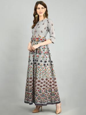 grey floral maxi ethnic dress - 17566556 - Standard Image - 2