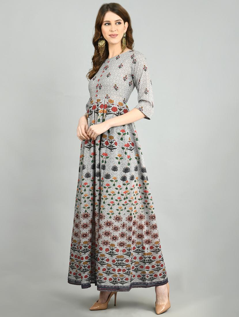grey floral maxi ethnic dress - 17566556 - Zoom Image - 2