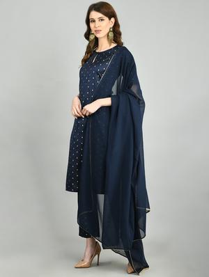 navy silk kurta pant set - 17566621 - Standard Image - 2