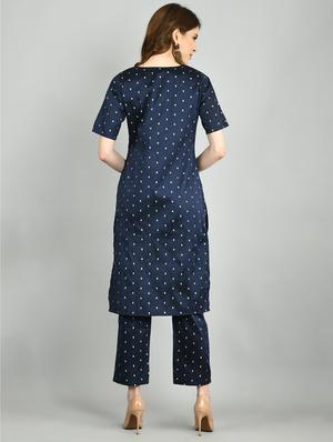 navy silk kurta pant set - 17566621 - Standard Image - 3