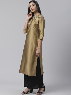 yoke embroidered straight kurta - 17567027 - Standard Image - 2