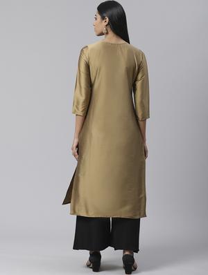 yoke embroidered straight kurta - 17567027 - Standard Image - 3