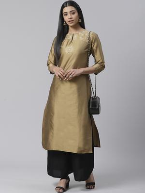 yoke embroidered straight kurta - 17567027 - Standard Image - 4