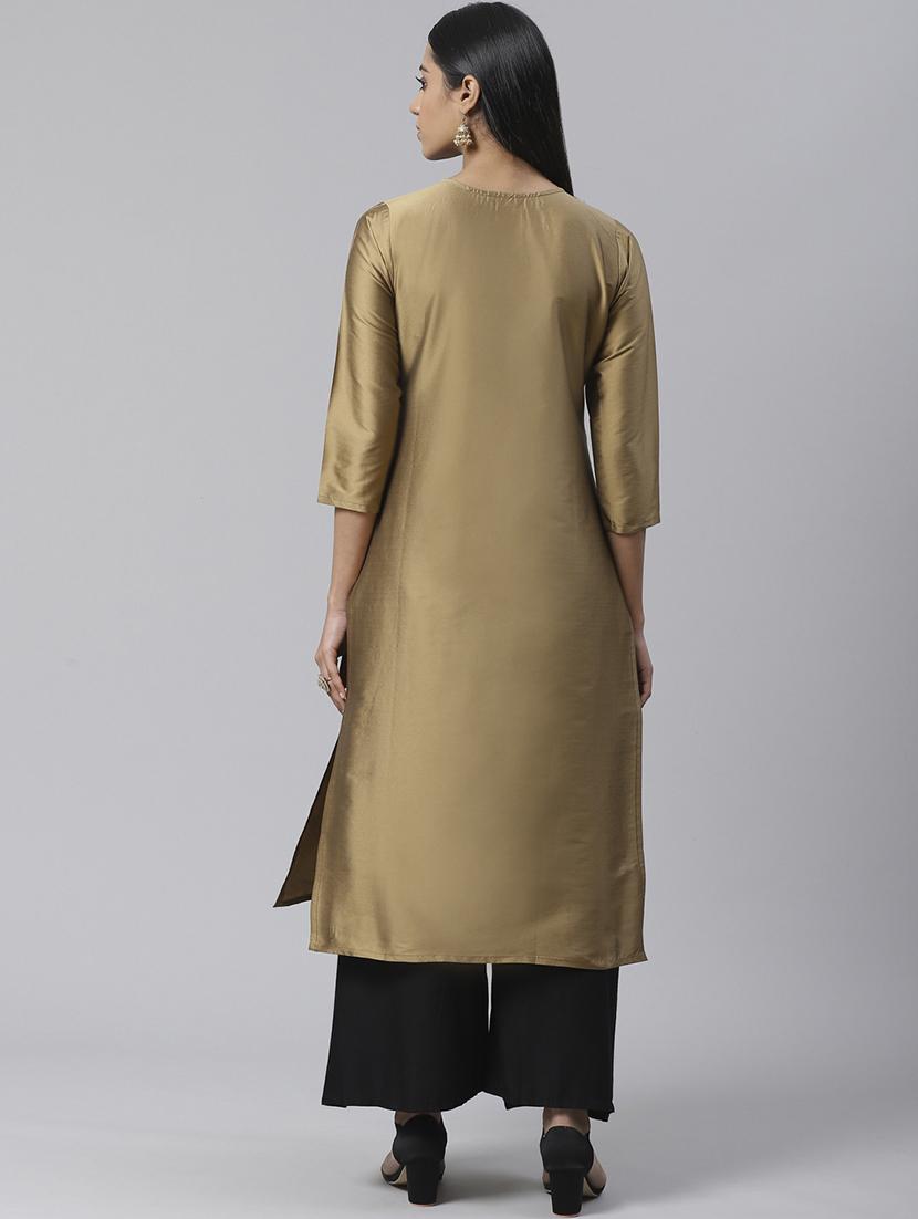 yoke embroidered straight kurta - 17567027 - Zoom Image - 3