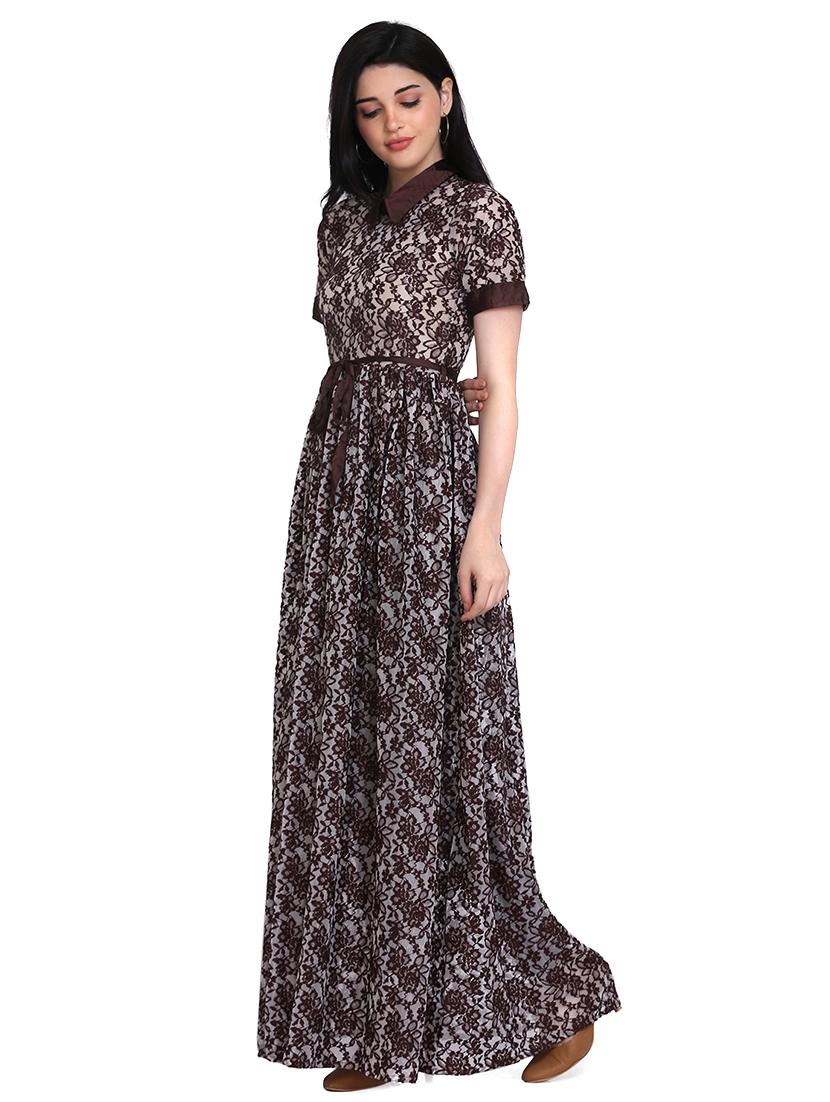 brown net aline ethnic dress - 17567089 - Zoom Image - 1