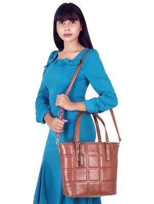 brown leatherette (pu) regular handbag - 17567277 - Standard Image - 6