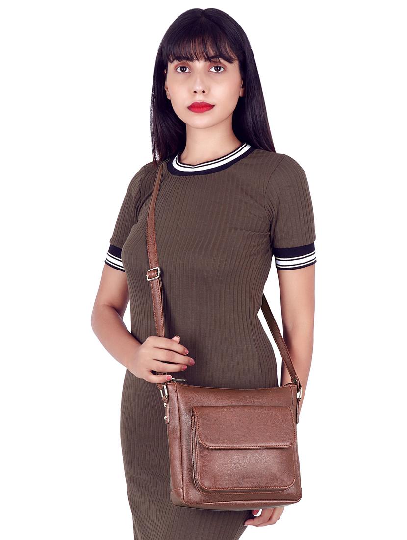 brown leatherette (pu) regular sling bag - 17567337 - Zoom Image - 6