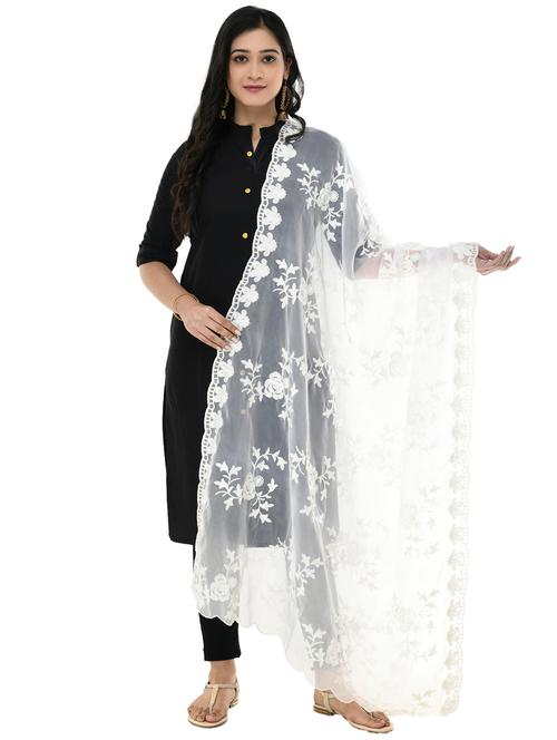 white tissue embroidered dupatta - 17567869 - Standard Image - 1