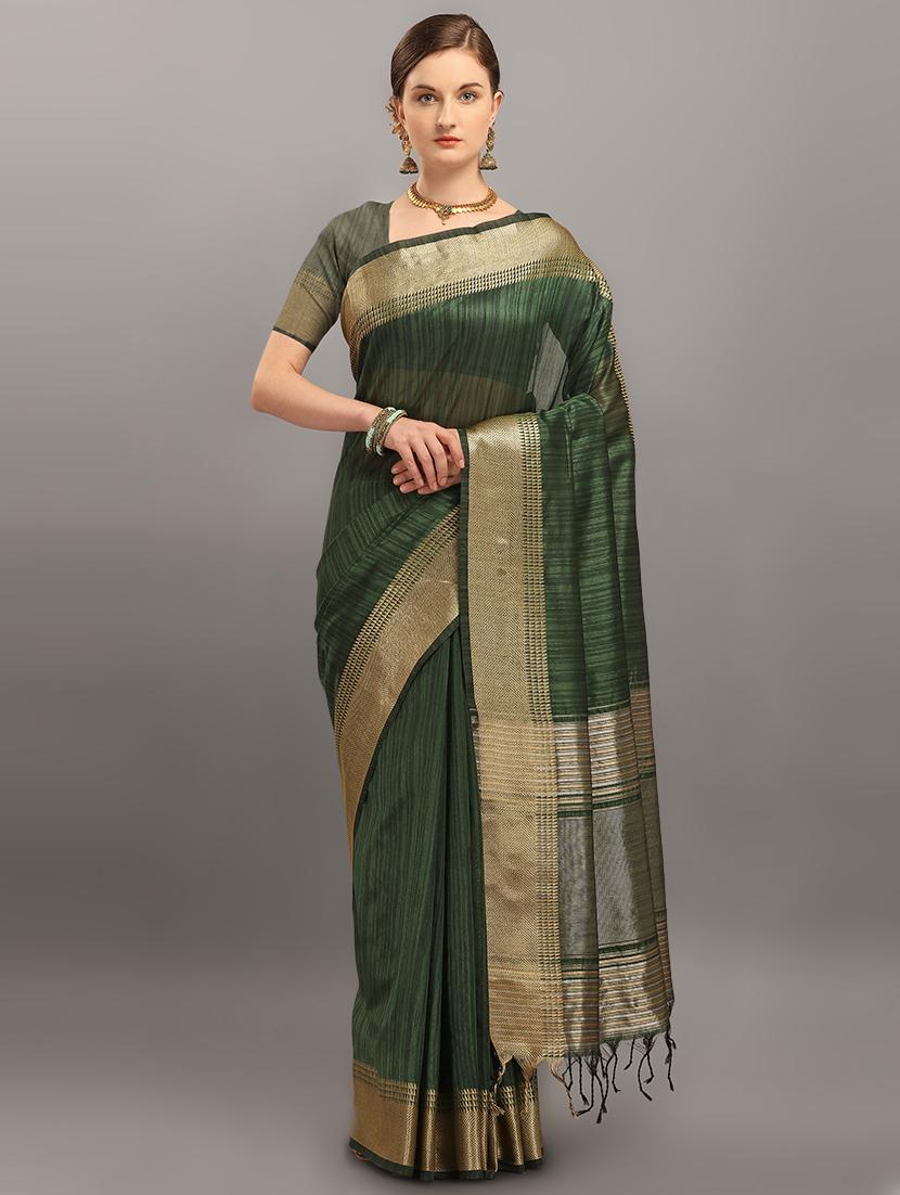 green tussar silk saree with blouse - 17567906 - Zoom Image - 1