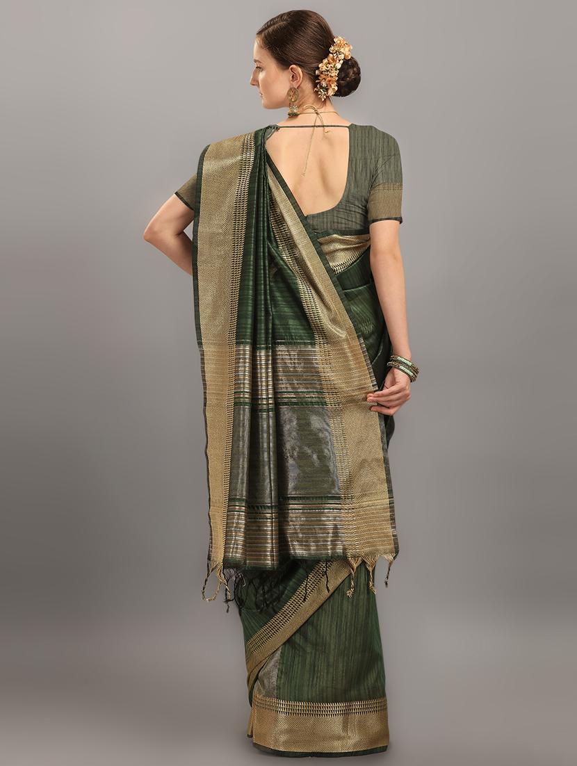 green tussar silk saree with blouse - 17567906 - Zoom Image - 2