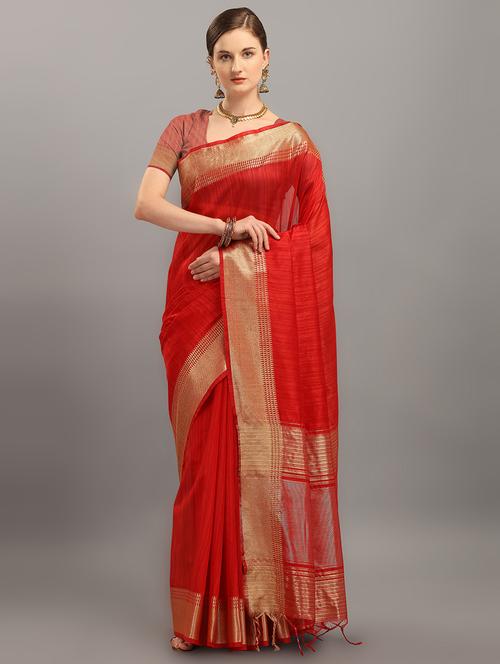 red tussar silk saree with blouse - 17567908 - Standard Image - 1
