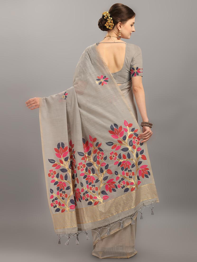 floral print saree with blouse - 17567910 - Zoom Image - 2