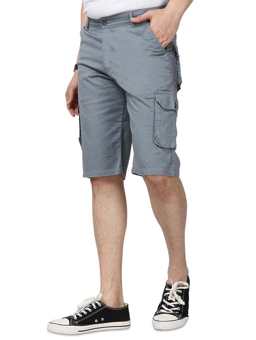 grey solid cargo shorts - 17568125 - Zoom Image - 2
