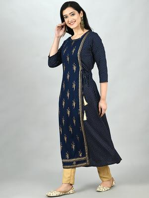 gold print a-line kurta - 17568161 - Standard Image - 2