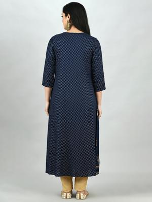 gold print a-line kurta - 17568161 - Standard Image - 3