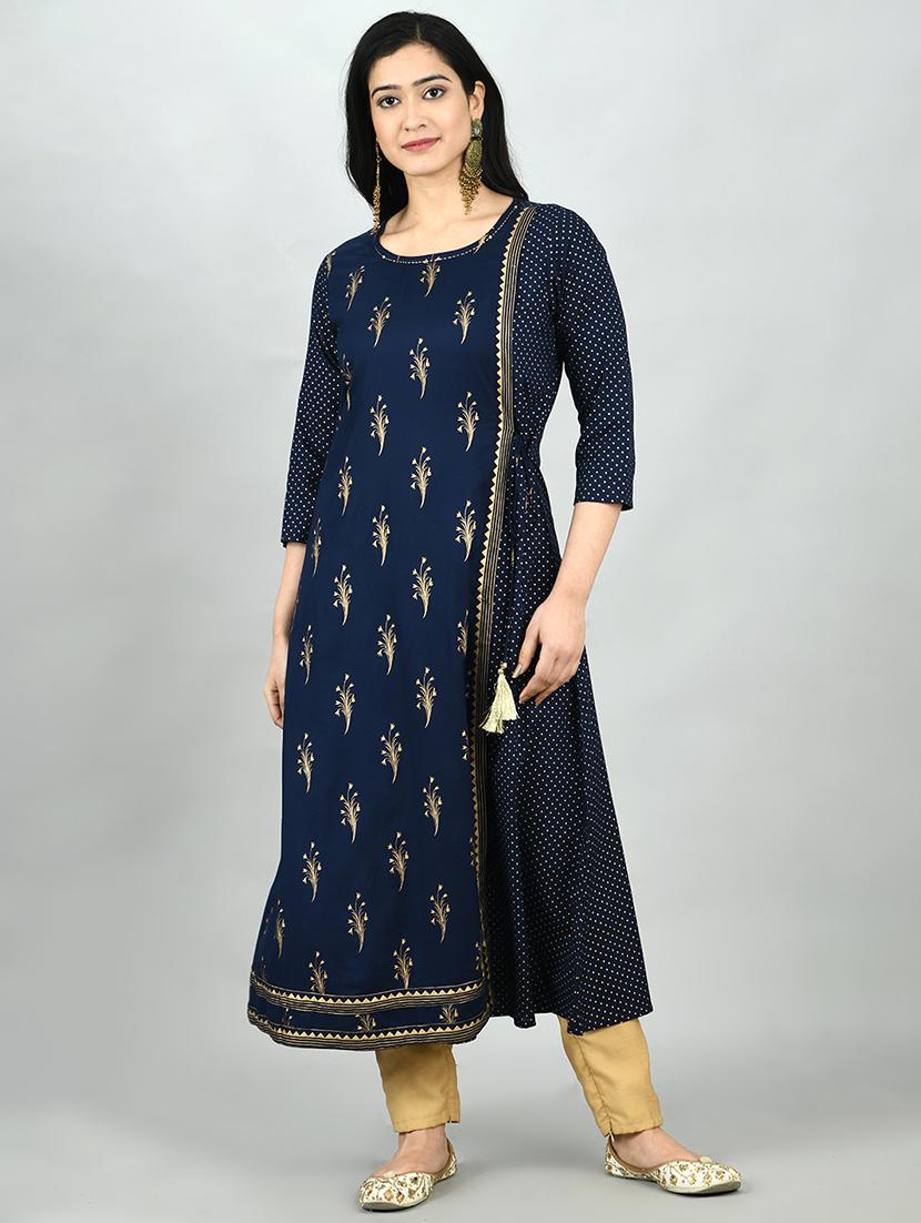 gold print a-line kurta - 17568161 - Zoom Image - 1