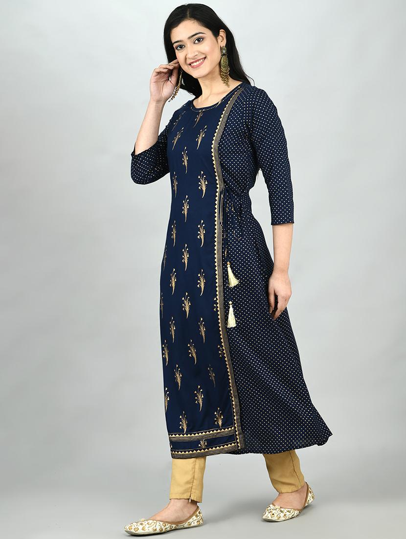 gold print a-line kurta - 17568161 - Zoom Image - 2