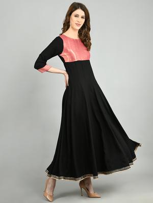 contrast yoke flared kurta - 17568167 - Standard Image - 2
