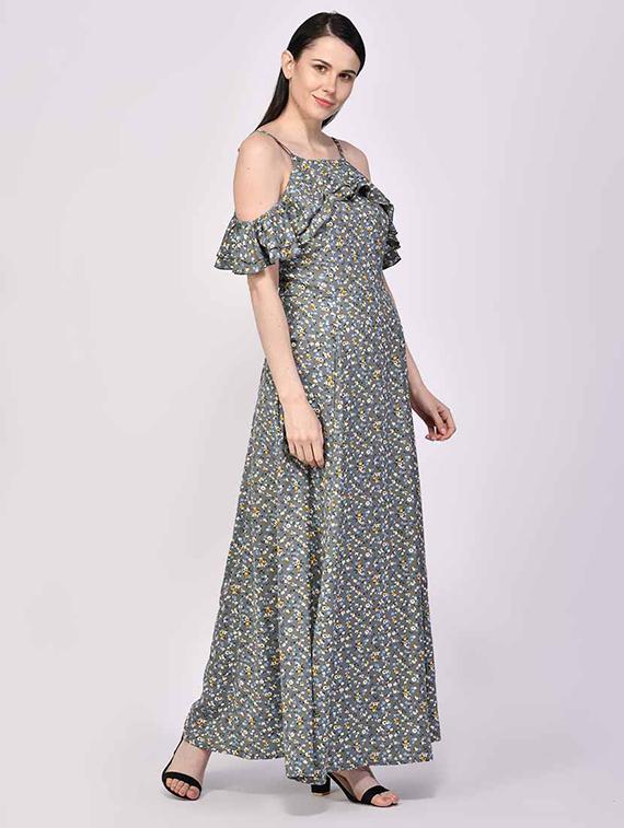 cold shoulder floral high slit dress - 17568188 - Zoom Image - 2