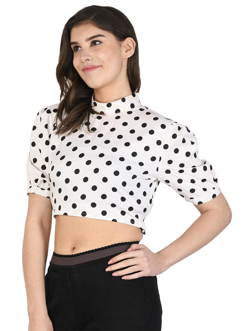 puff sleeves polka dot crop top - 17568198 - Zoom Image - 1