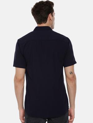 navy blue solid casual shirt - 17568601 - Standard Image - 3