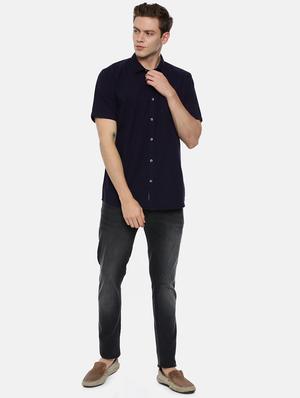 navy blue solid casual shirt - 17568601 - Standard Image - 4