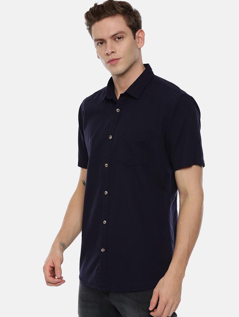 navy blue solid casual shirt - 17568601 - Zoom Image - 2