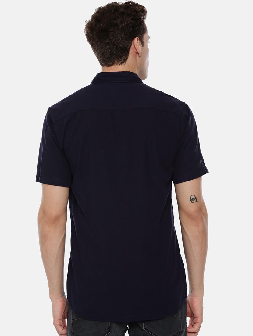 navy blue solid casual shirt - 17568601 - Zoom Image - 3