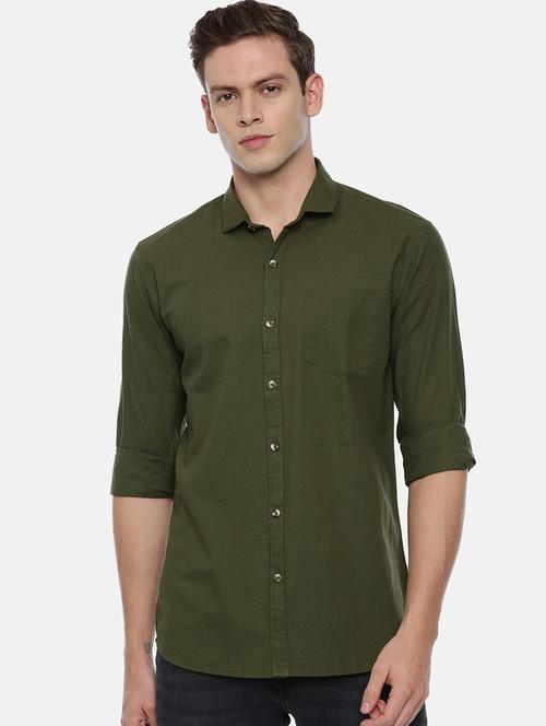 olive green solid casual shirt - 17568603 - Standard Image - 1